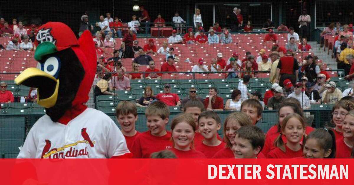 The St Louis Cardinal mascot Fredbird performs prior to the start